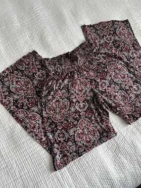 Boho Paisley Print Pull-On Wide Leg Pants with Pockets